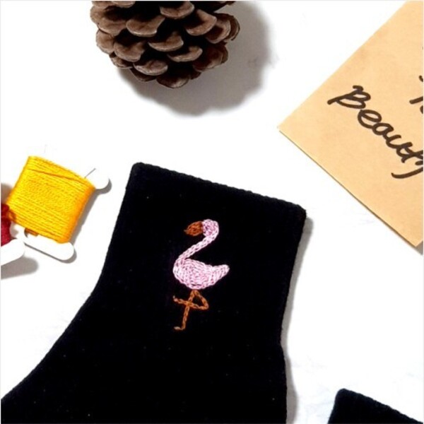 플라밍고 트로피칼 여자 발목 패션 양말 프랑스자수 패키지 도안 DIY 세트