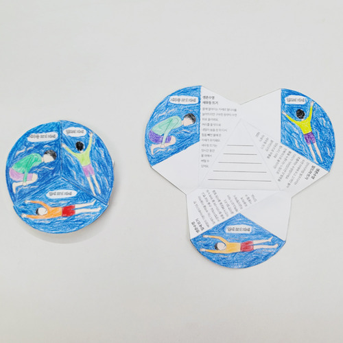 생존수영 펴지는 편지(3단) 색칠형(5인) 교구 DIY KIT 안전교육자료 포함
