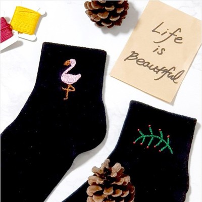 플라밍고 트로피칼 여자 발목 패션 양말 프랑스자수 패키지 도안 DIY 세트